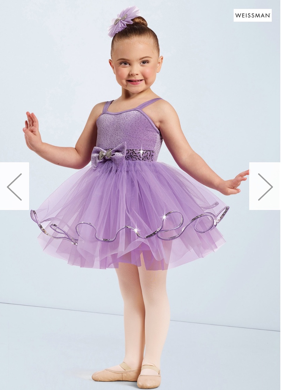 Weissman Iris Ballerina Walks Dance Costume with Silver Sequin Trim SC